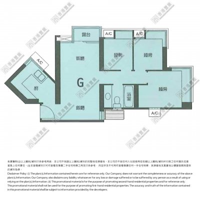 深灣軒3座6樓G室 558呎兩房開發商原始平面圖