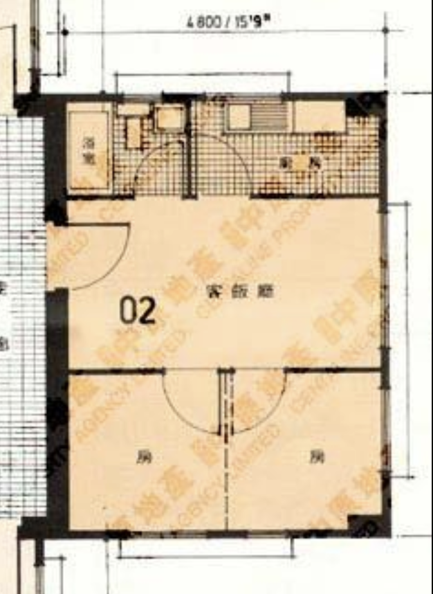 西環碧華閣 02 室開發商原始平面圖 357呎一房戶型