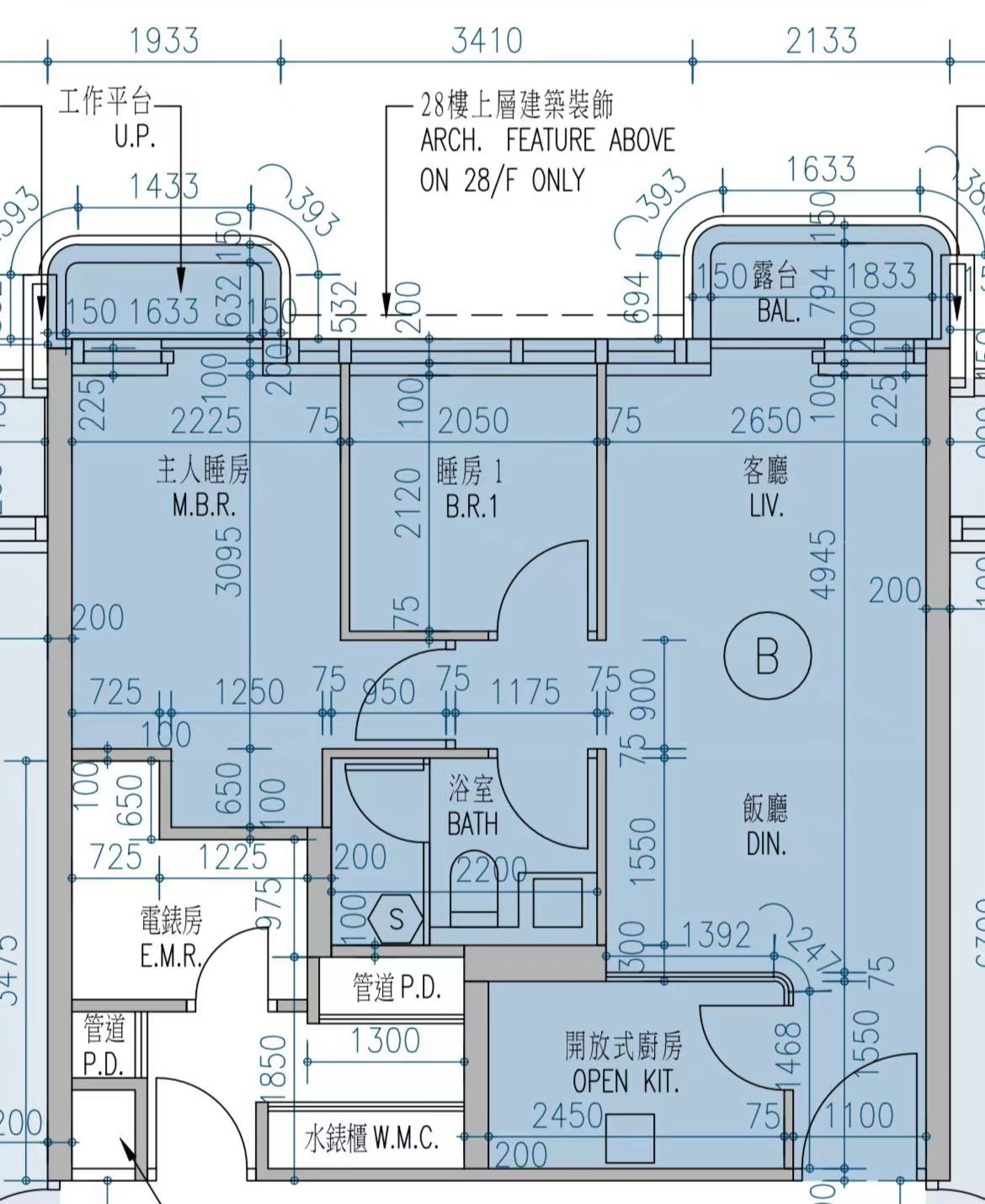 維港匯2期5座B室 開發商原始平面圖 490呎兩房戶型