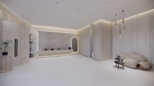 白色弧形拱門 + 銅金吊燈陳列島 + 雲朵卡座｜尖沙咀ISquare LoveV CO.精品女裝店案例