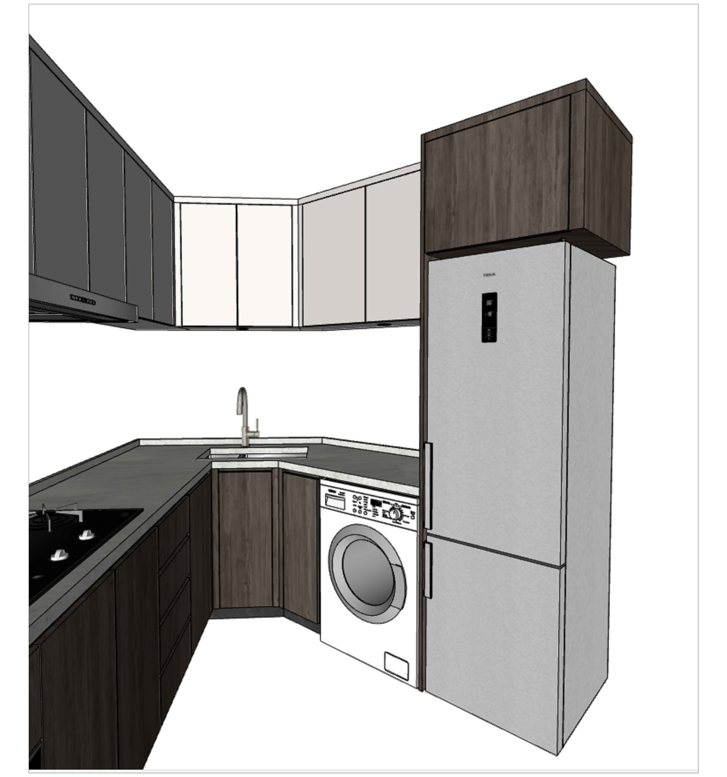 廚房L型訂造櫃身3D立面圖