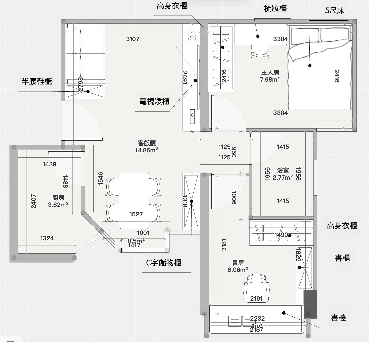 大埔室內設計 富善花園 432呎 AC 藝創平面佈局圖
