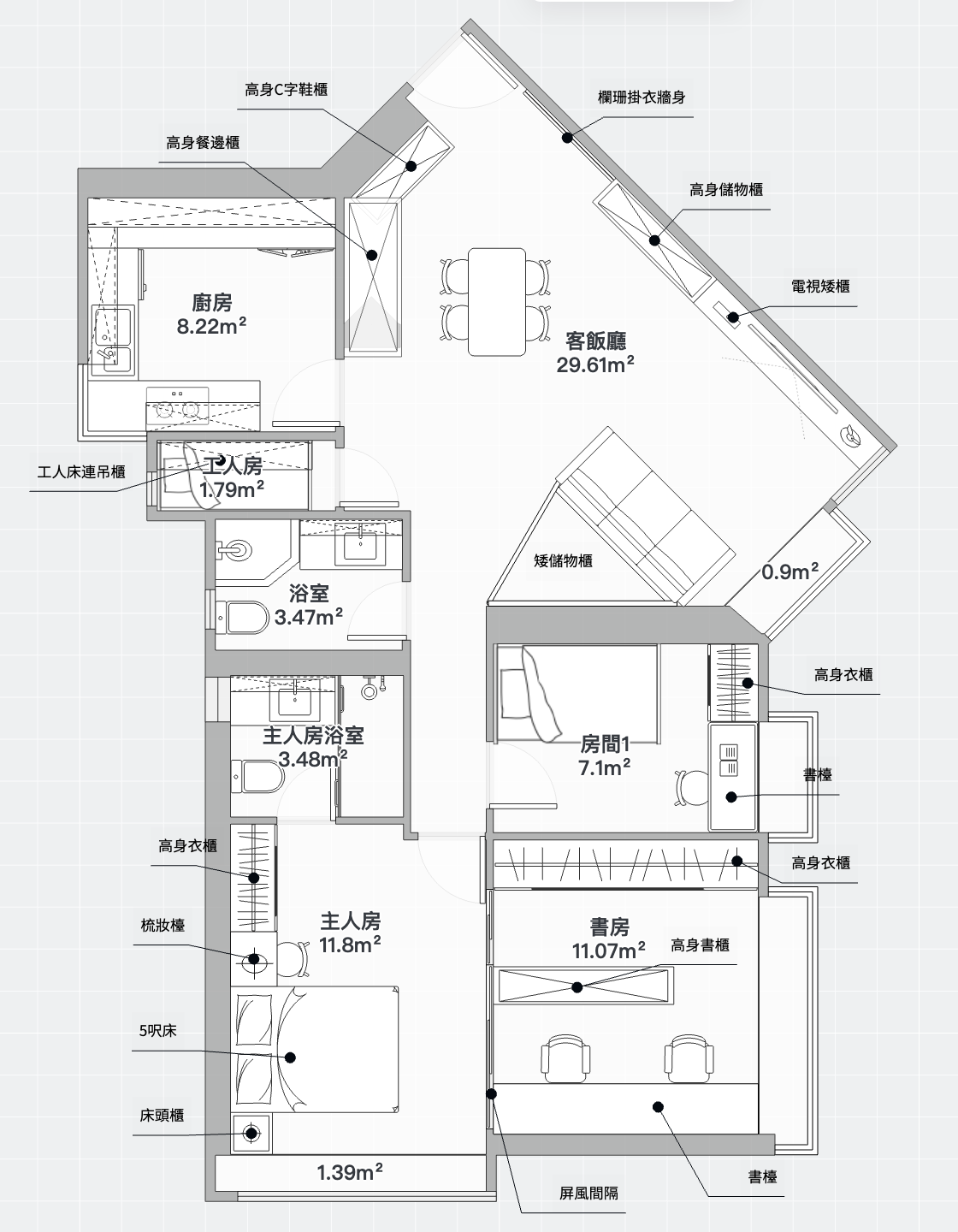 栢景臺 910呎 AC 藝創室內設計平面圖