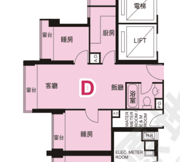 雍雅軒1座D室 460呎開發商原裝平面圖