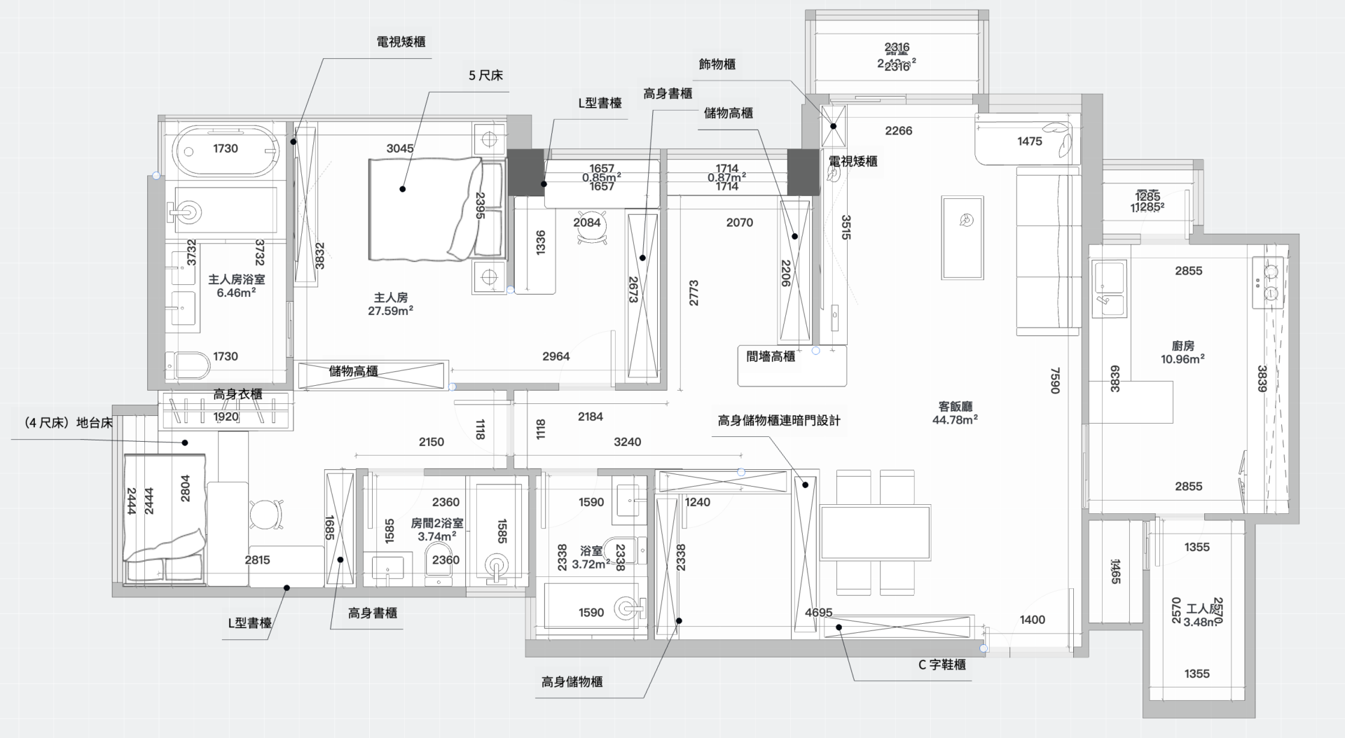 元朗爾巒豪宅裝修報價案例｜1274呎 平面佈局 + 訂造傢俬預算