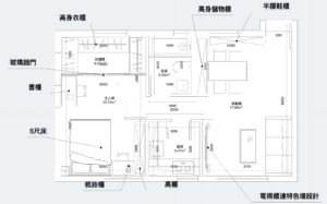 510呎兩房平面圖案例｜現代簡約戶型 衣帽間+書房+睡房 三合一改造方案