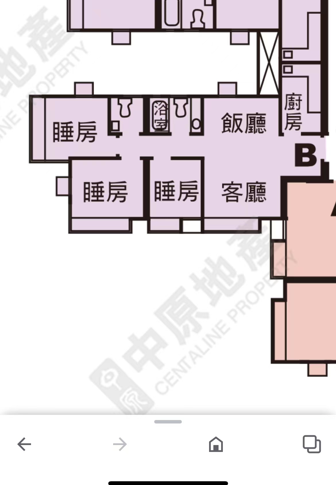 將軍澳寶琳慧安園第二座 單位開發商原始平面圖 — 細三房間隔（中原地產資料）