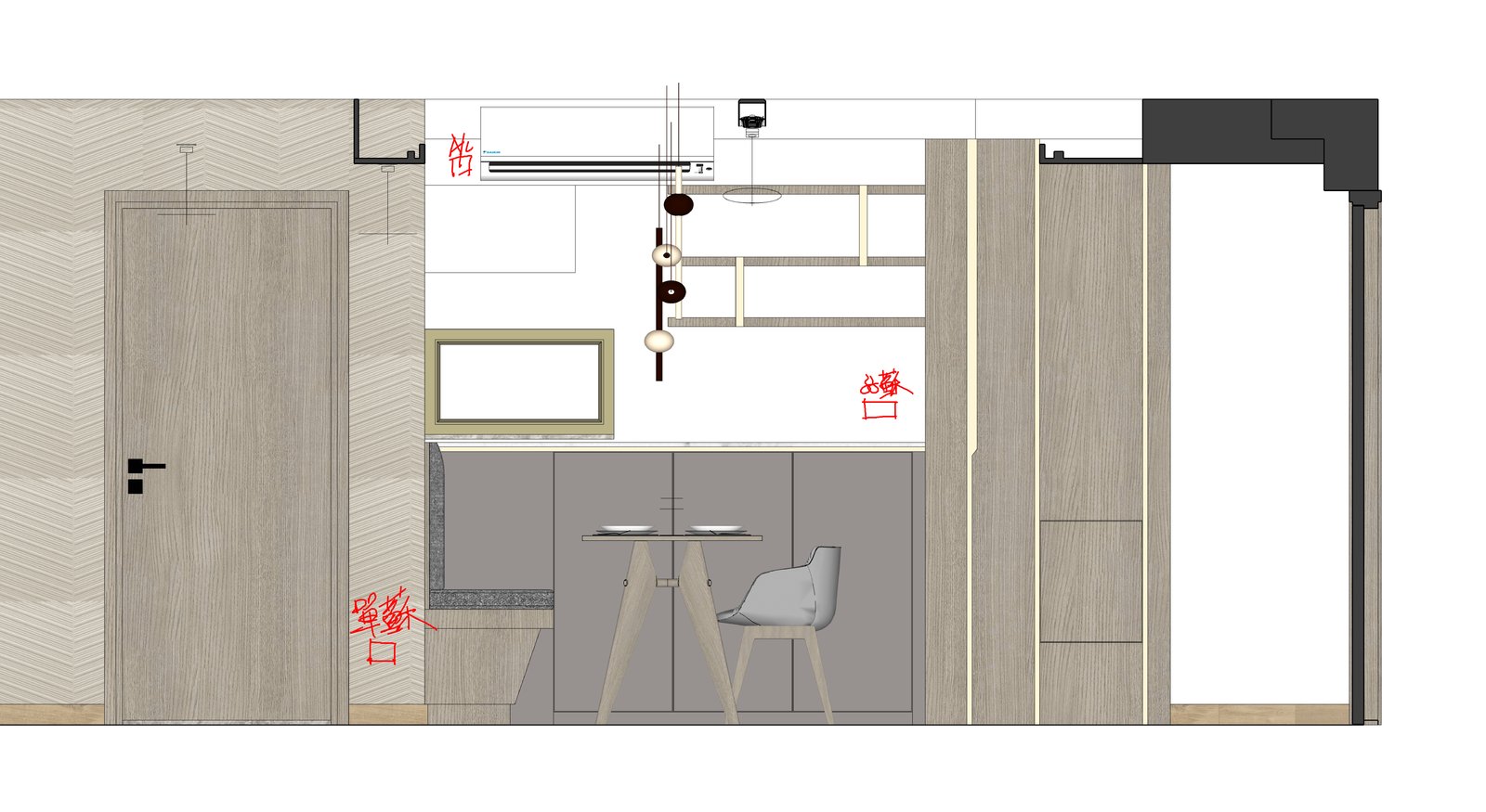 餐廳卡座餐桌立面圖