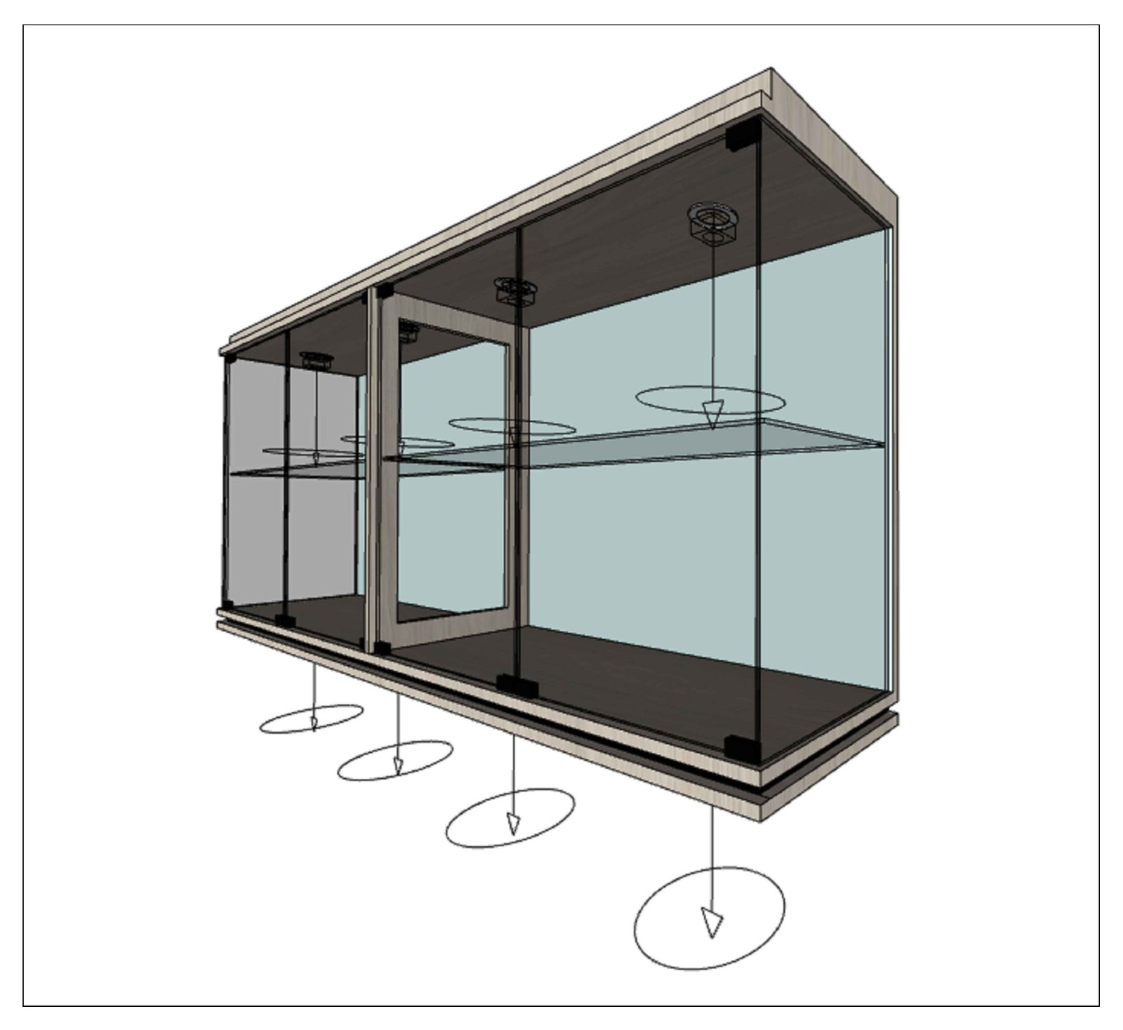 玻璃陳列吊櫃 3D 結構設計圖