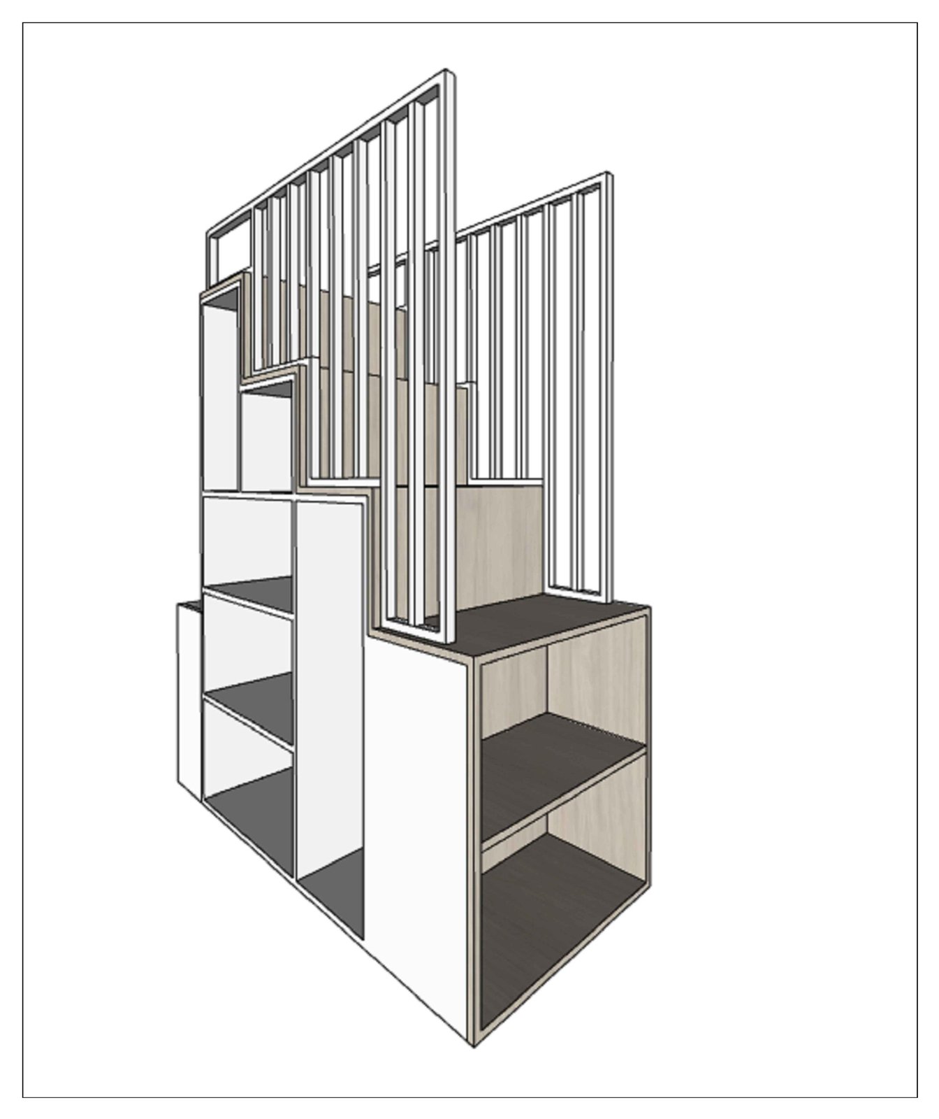次房訂造上下格床階梯收納 3D 圖