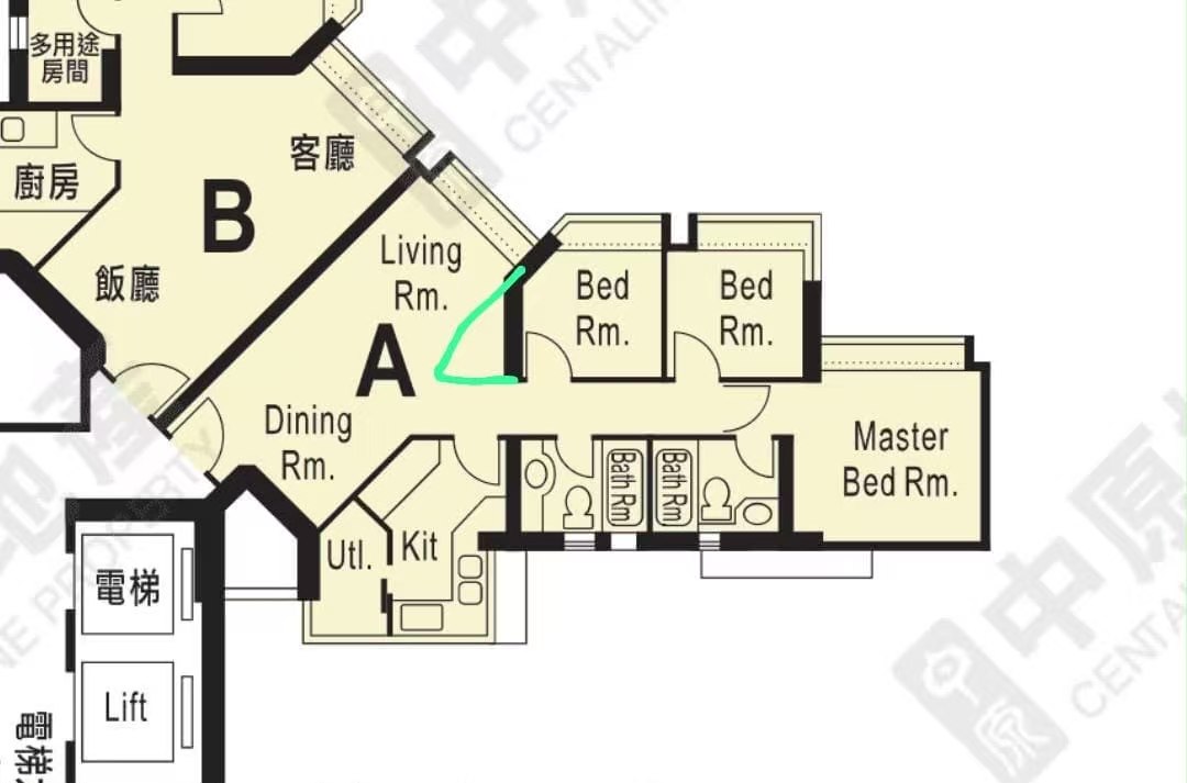維港灣 9座A室 700呎 發展商原始平面圖 鑽石廳格局