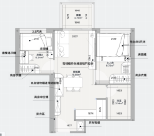 屯門家俬與油漆點規劃？441呎兩房裝修案例｜黃金海灣珀岸1B