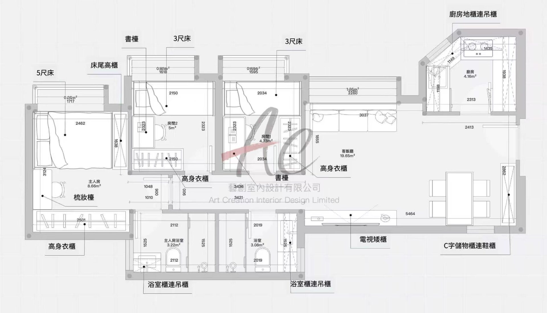 雙人床尺寸 + 衣櫃｜長沙灣 670呎三房改造實例（昇悅居）