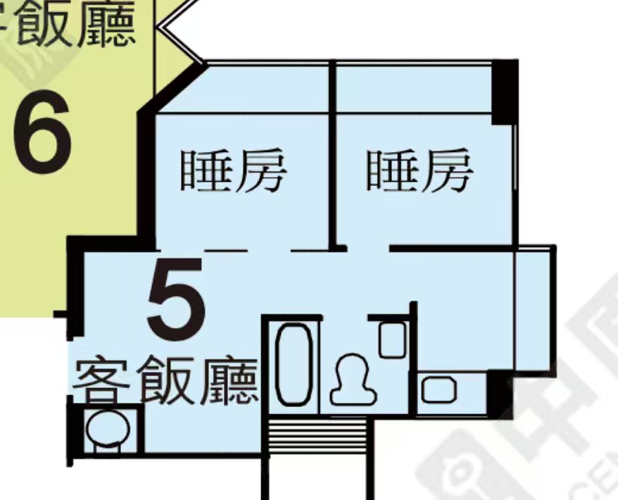 希爾頓中心5室 274呎 兩房開發商原始平面圖